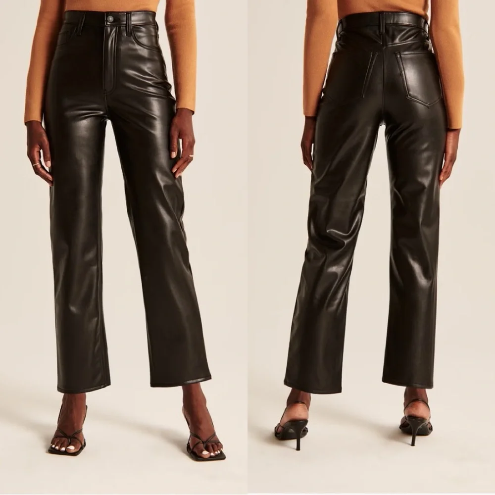 Abercrombie • ankle straight ultra high rise vegan faux leather pants sz 26 / 2S - Picture 1 of 7
